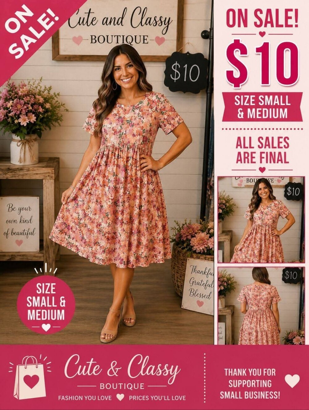 Cute & Classy Floral Pink Short Sleeve Dress